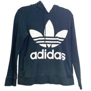 Adidas Trefoil Hoodie in Black/White Pockets Sweatshirt Size Small